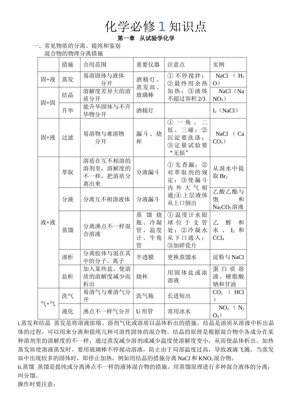 2025年人教版高一化学必修一知识点超全总结_第1页