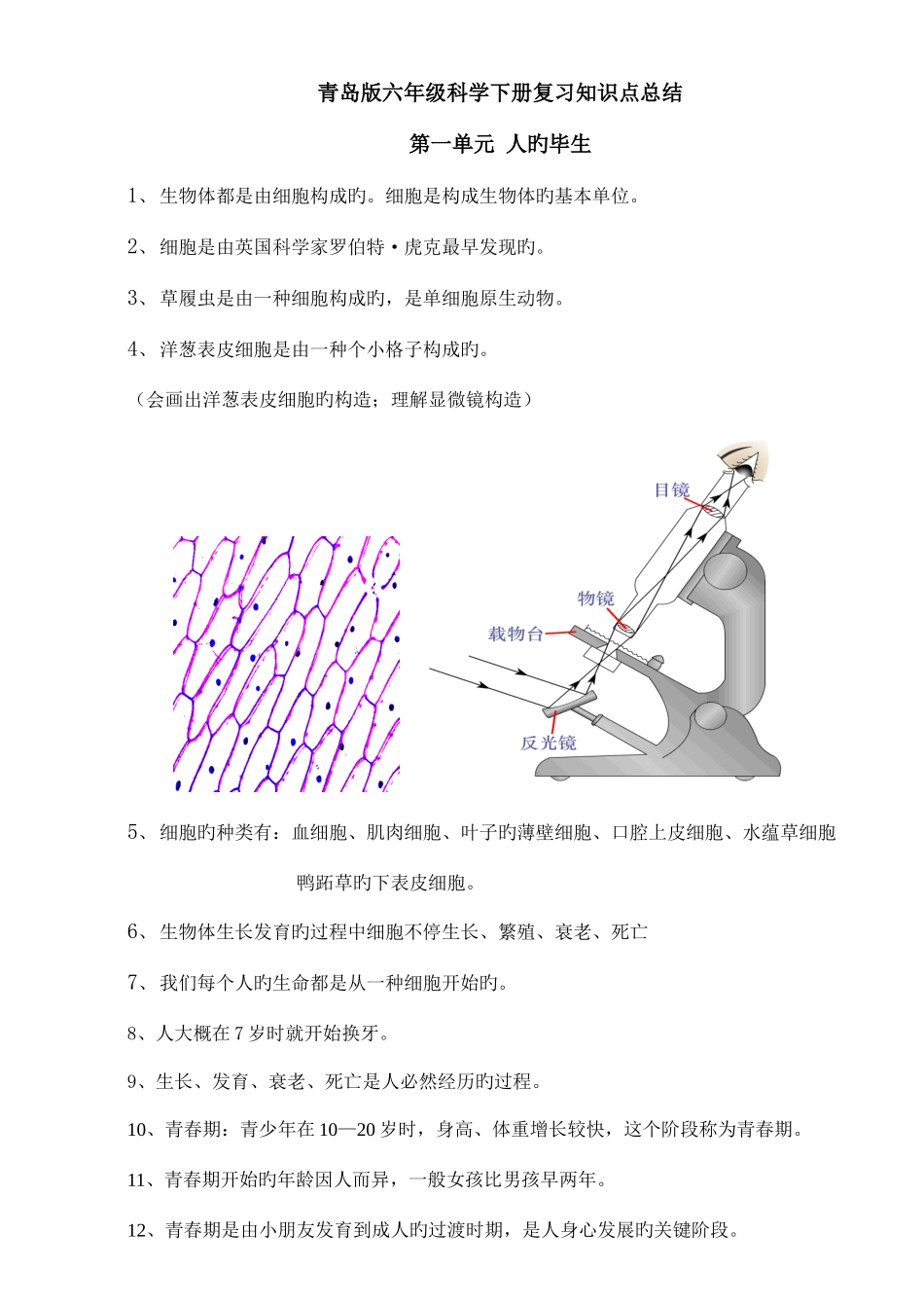 2025年青岛版六年级下册科学全册知识点总结及试题资料_第1页