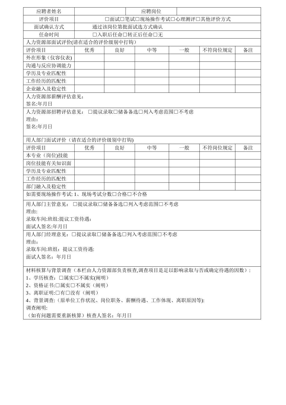 2025年招聘面试记录表_第1页