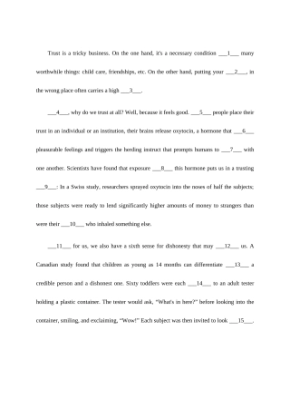 2025年四级难度英语完形填空一篇带答案解析