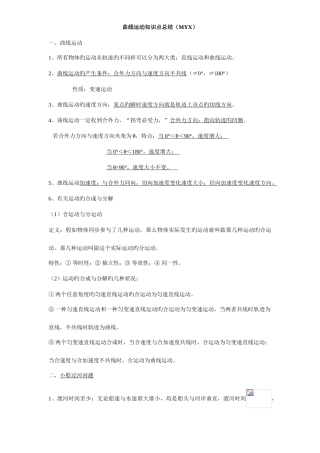 2025年高中物理曲线运动知识点运动合成和分解练习题