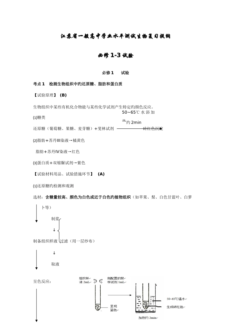 2025年高中生物学业水平测试必修13实验_第1页