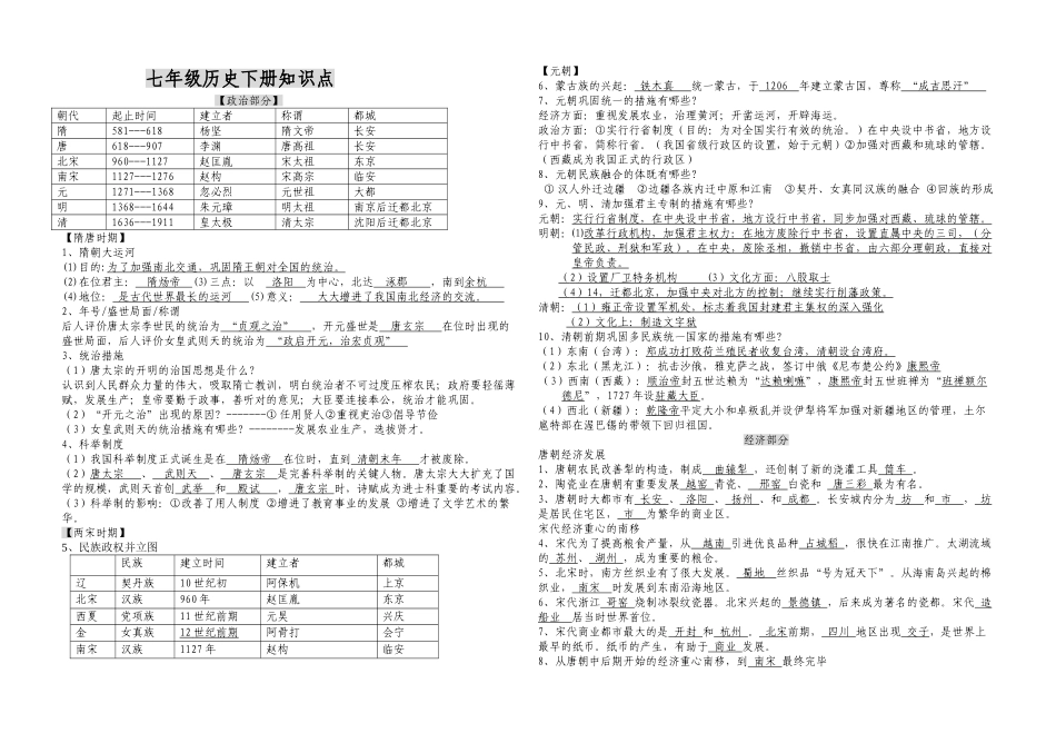 2025年七年级历史下册必考点讲课讲稿_第2页