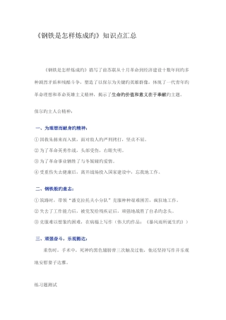 2025年钢铁是怎样炼成的知识点汇总