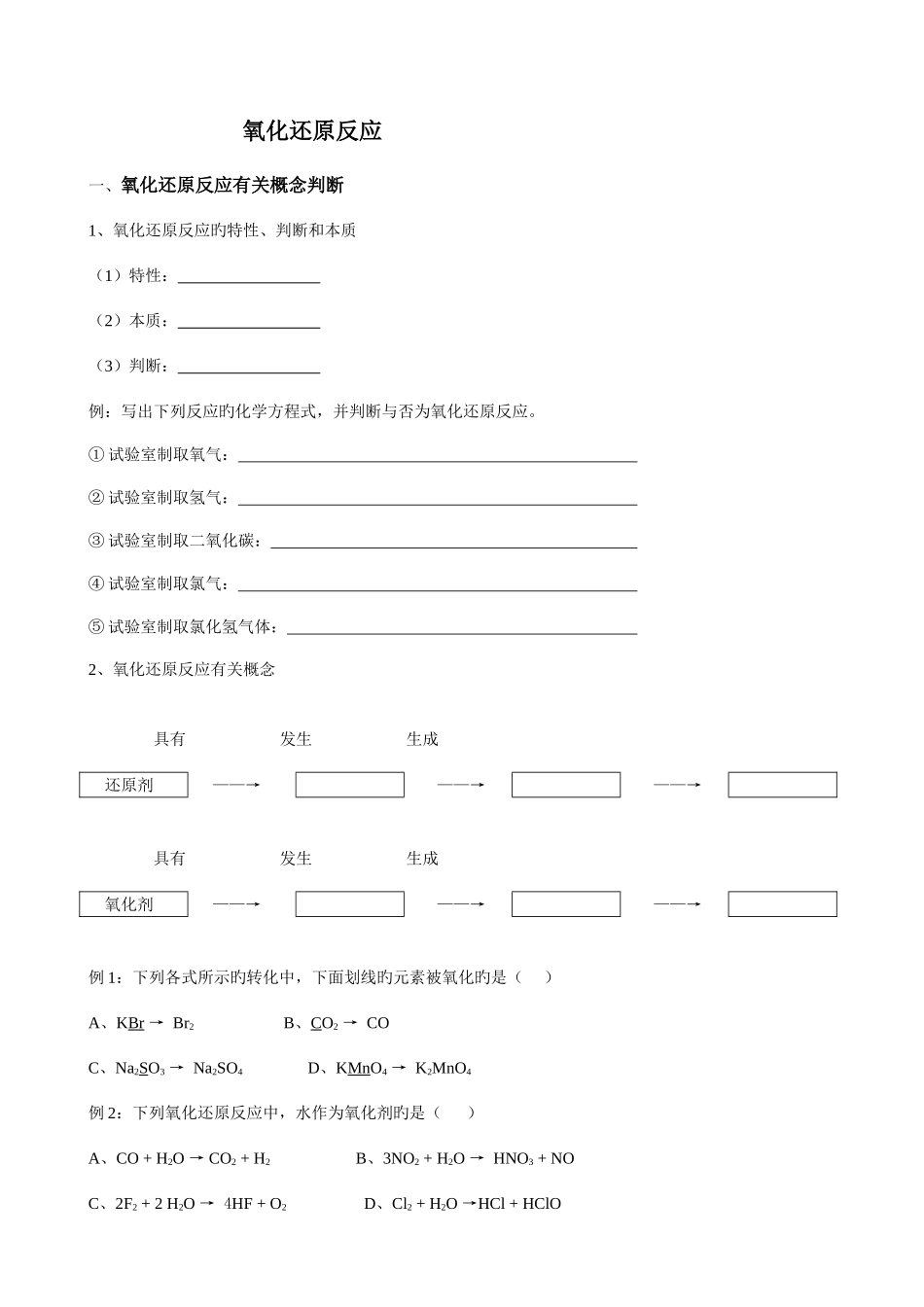 2025年高一化学氧化还原反应知识点及习题_第1页