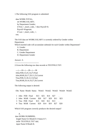 2025年SASbase考试70真题附答案