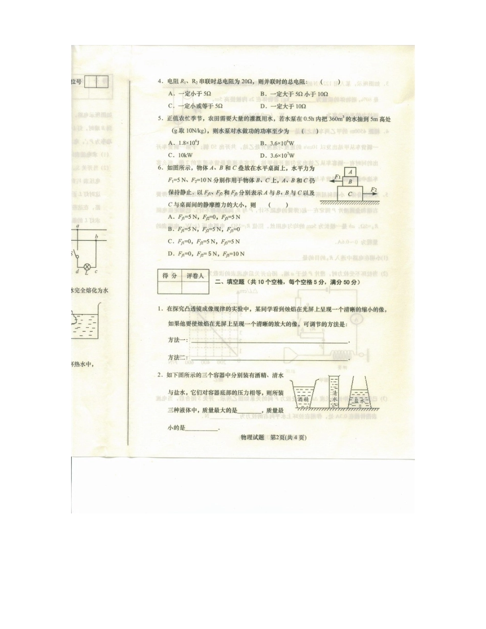 2025年合肥一中自主招生试题物理_第2页