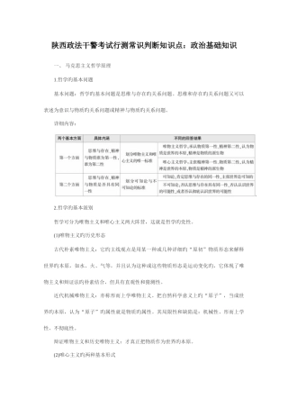 2025年陕西政法干警考试行测常识判断知识点政治基础知识