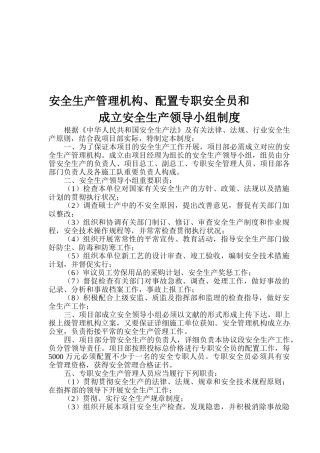 2025年设置安全生产管理领导小组配备专职安全员制度