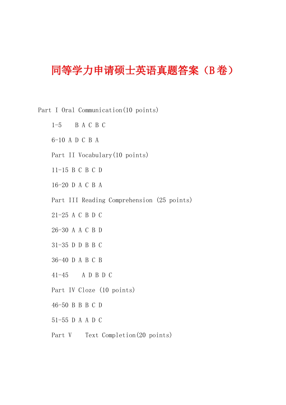 2025年同等学力申请硕士英语真题答案B卷_第1页