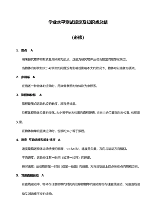 2025年高中物理学业水平测试要求及知识点总结