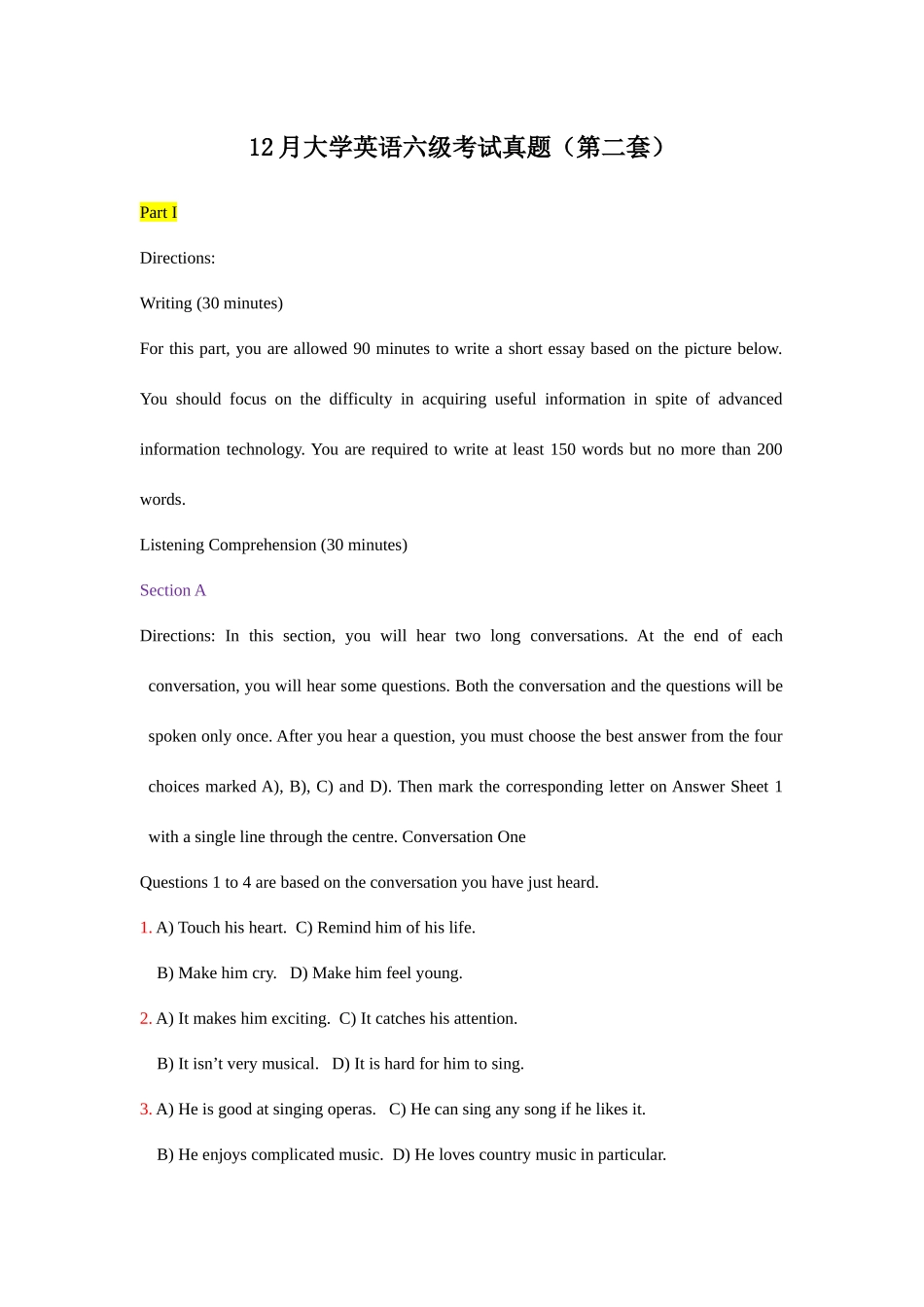 2025年大学英语六级考试真题第二套_第1页