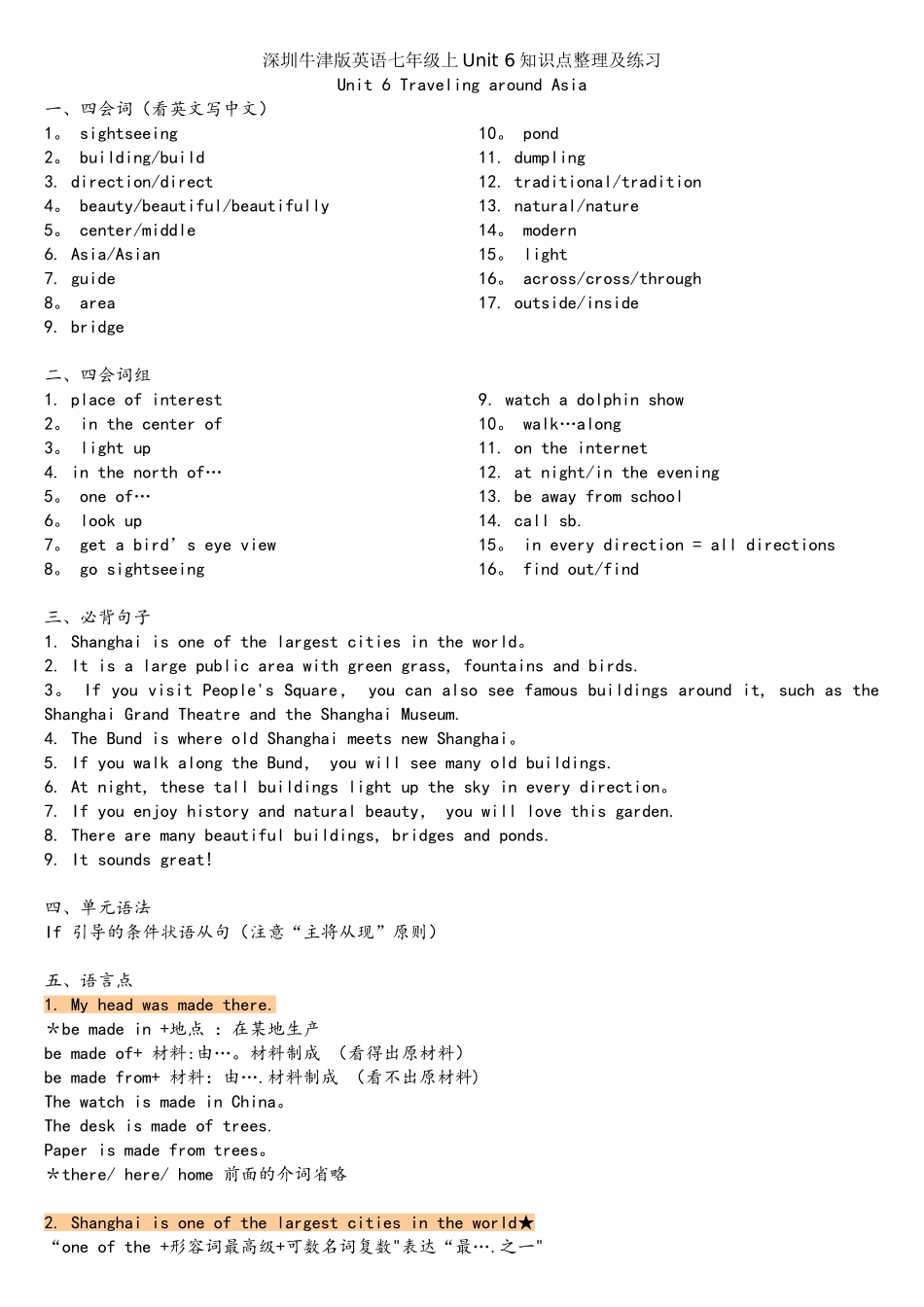 2025年牛津版英语七年级上Unit6知识点整理及练习_第1页