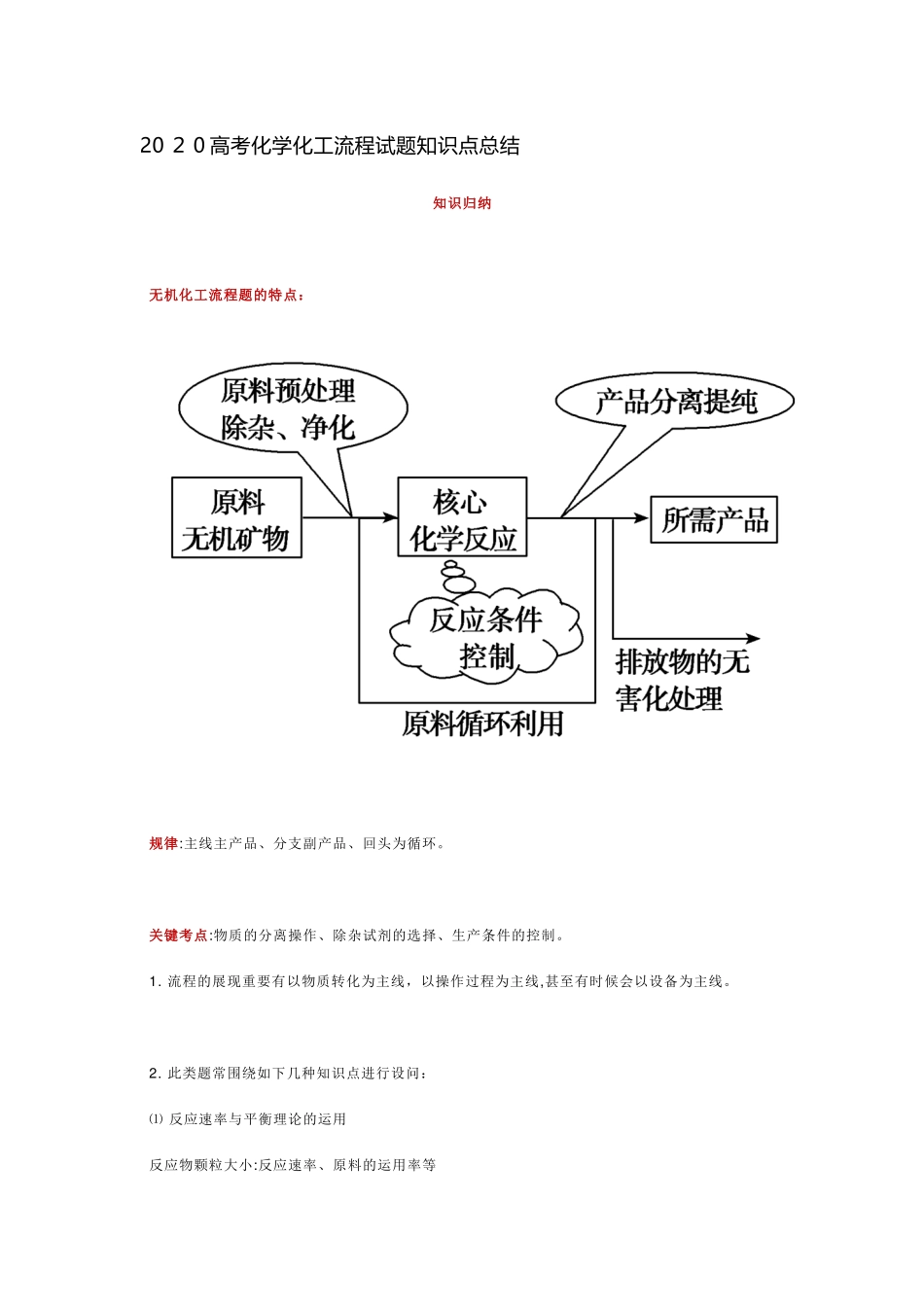 2025年高考化学化工流程试题知识点总结_第1页