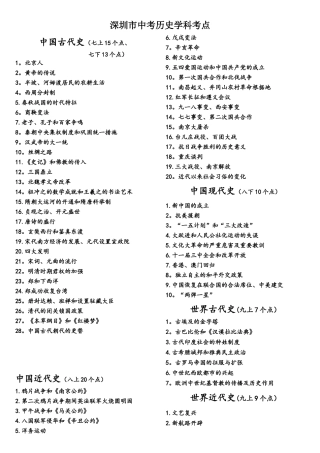 2025年深圳市中考历史学科考点