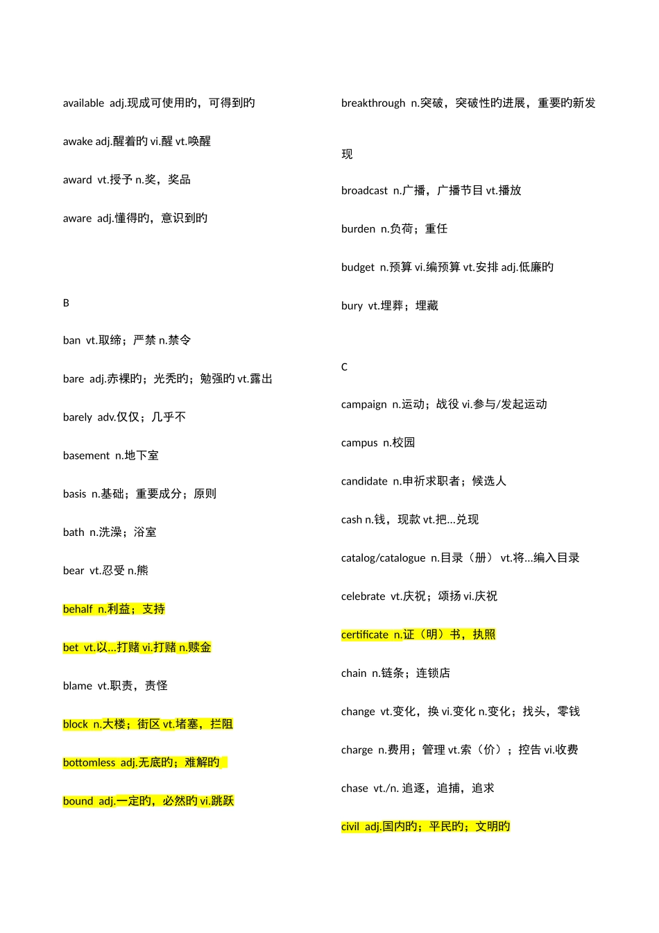 2025年大学四级听力部分必背单词和词组_第2页