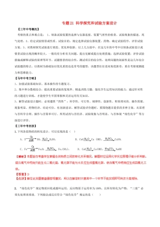 2025年中考化学核心考点二轮专项训练专题21科学探究和实验方案设计
