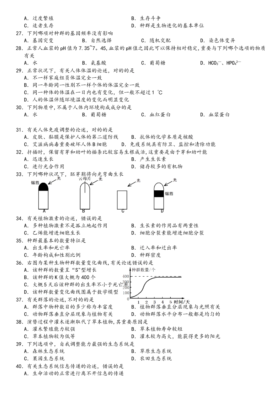2025年湖南省普通高中学业水平考试生物试卷Word文档_第3页