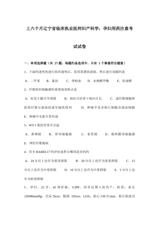 2025年上半年辽宁省临床执业医师妇产科学孕妇用药注意考试试卷