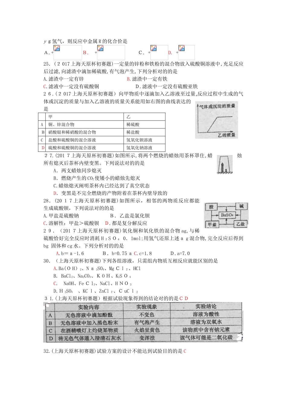 2025年上海市初中学生化学竞赛天原杯预赛试卷与答案_第3页
