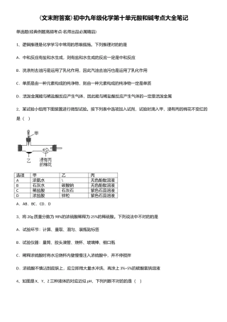 2025年初中九年级化学第十单元酸和碱考点大全笔记