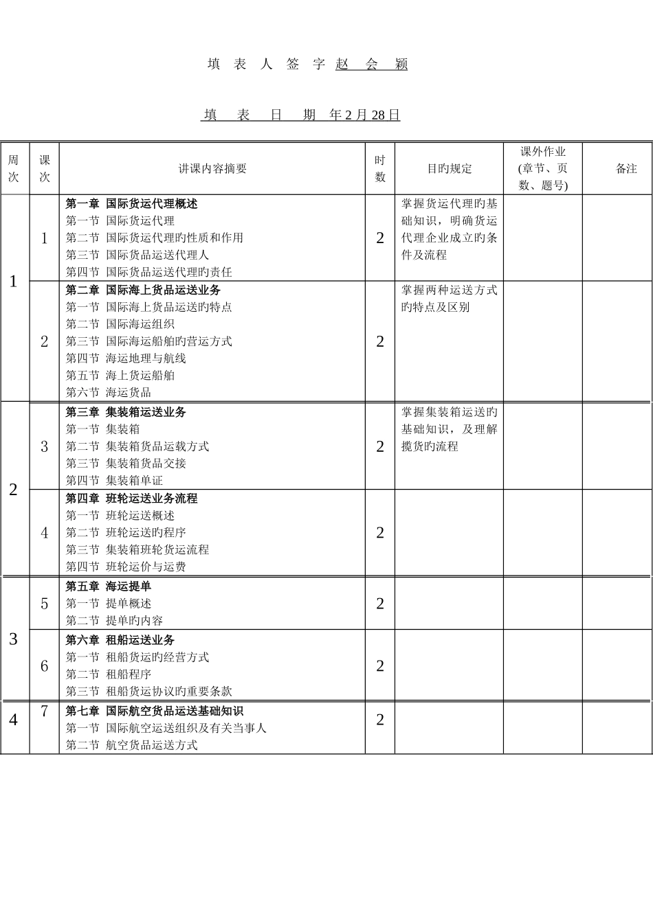 2025年国际货运代理教学日历_第2页