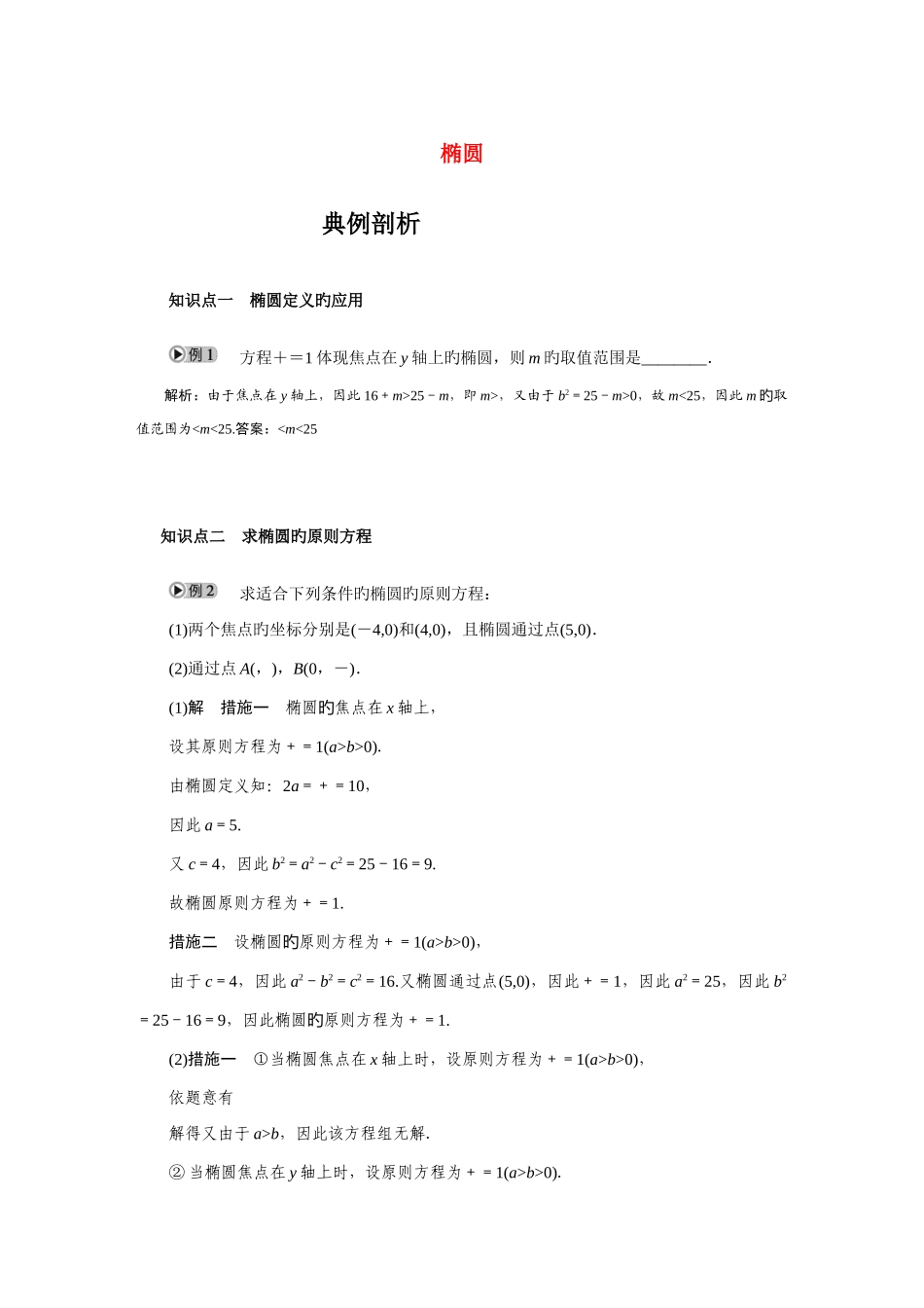 2025年圆锥曲线方程椭圆知识点归纳_第1页