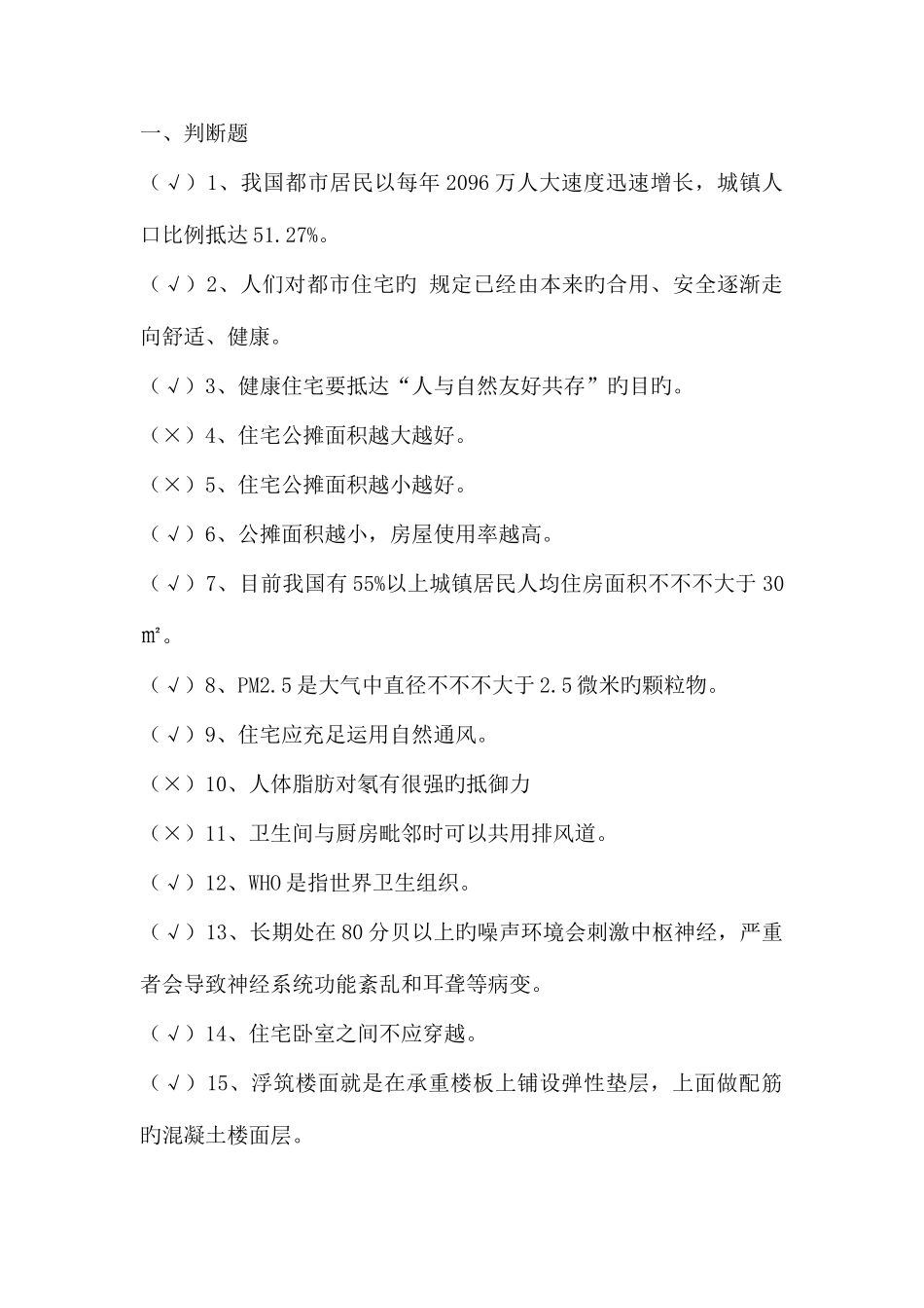 2025年健康住宅试题继续教育_第1页