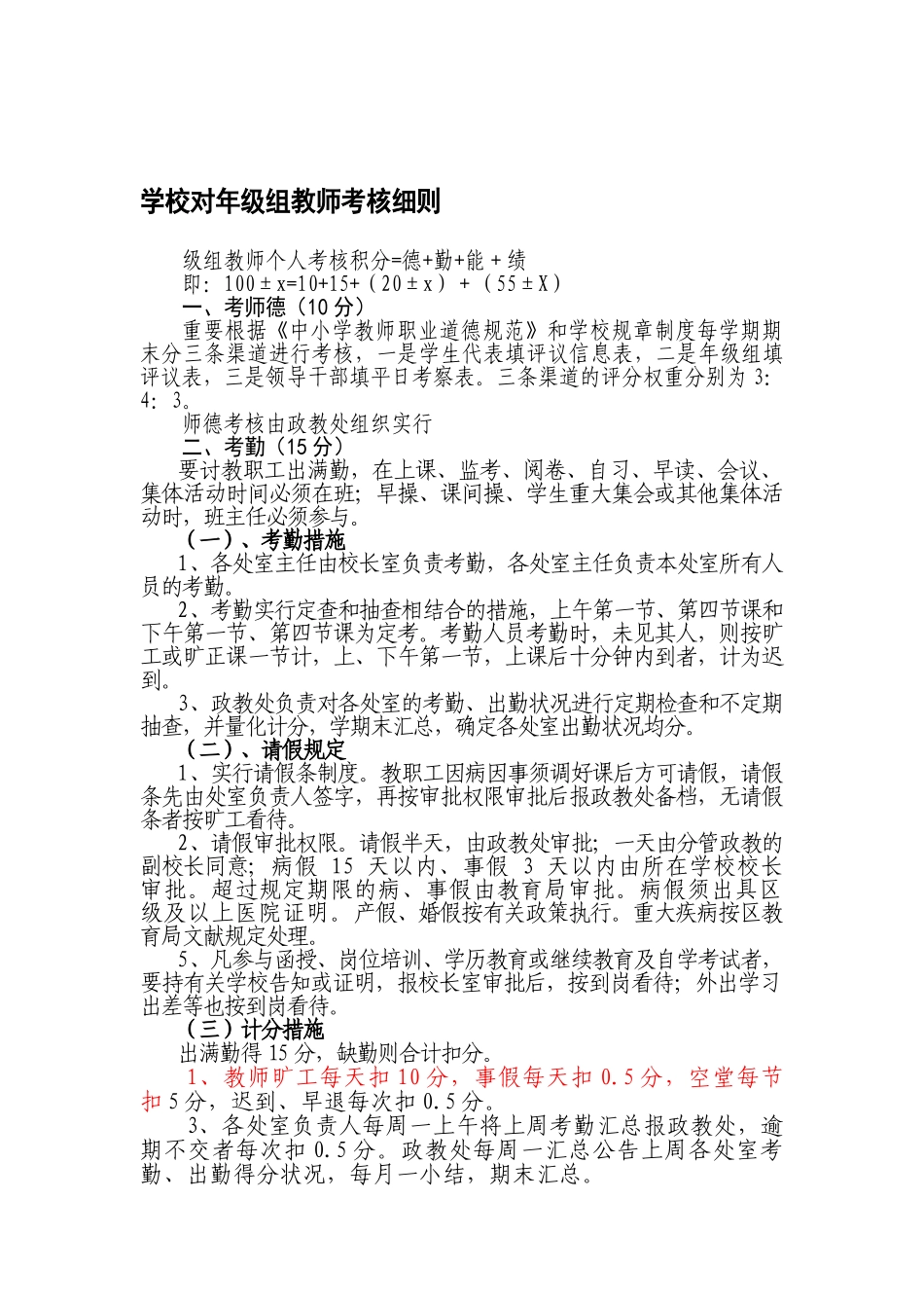 2025年学校对年级组教师考核细则_第1页