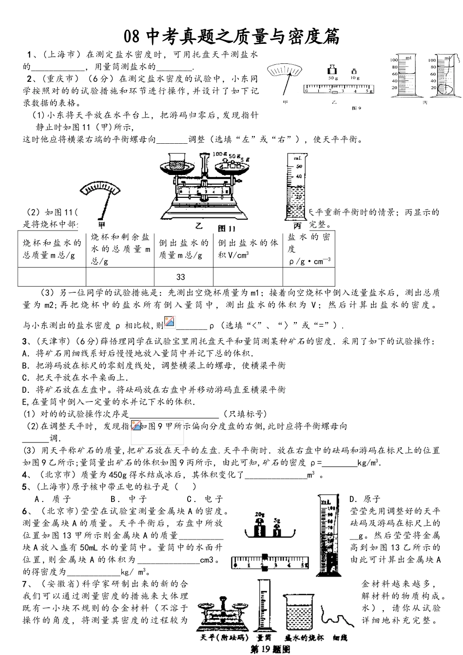 2025年物理中考真题之质量与密度篇_第1页
