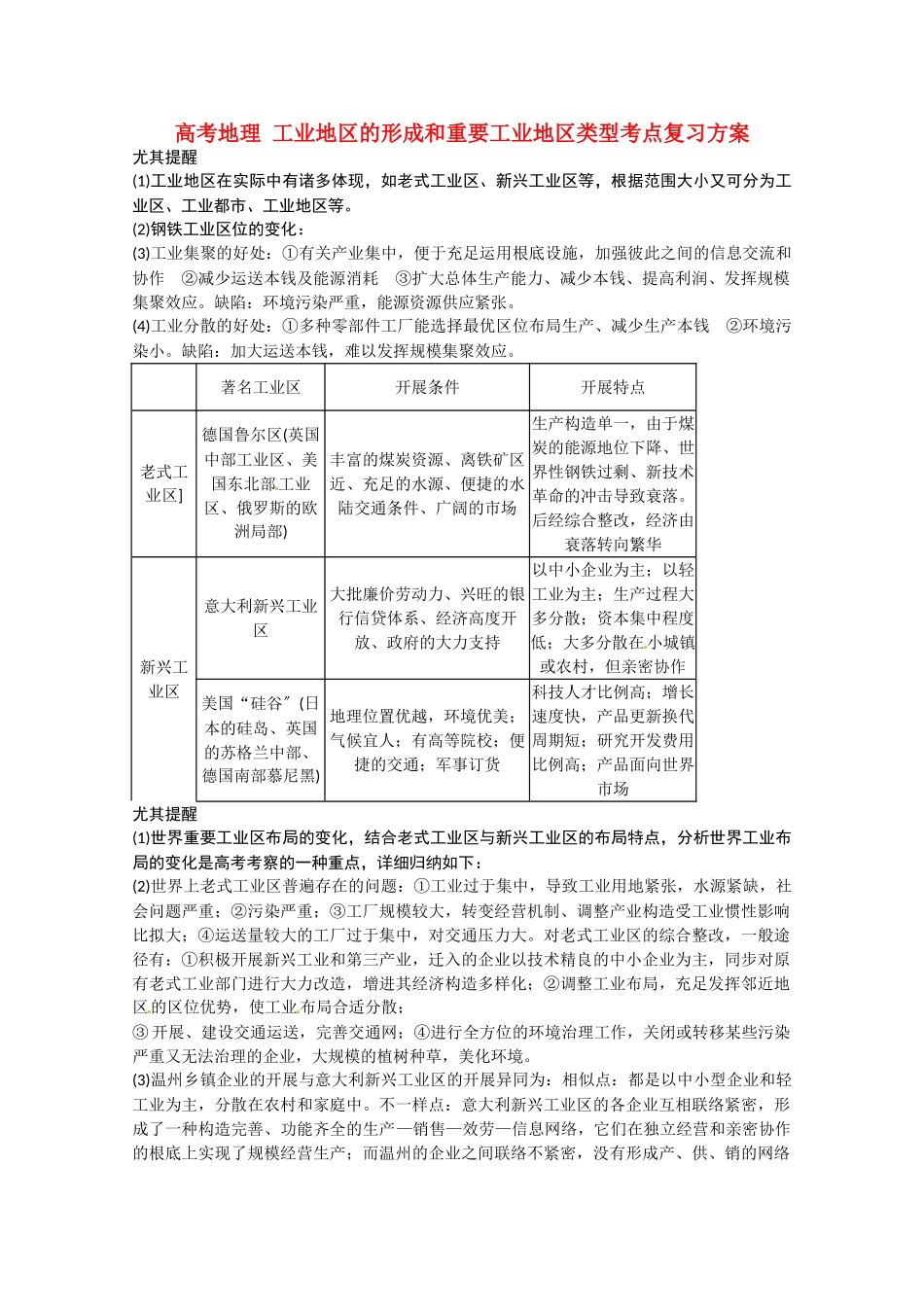 2025年高考地理工业地域的形成和主要工业地域类型考点复习方案_第1页