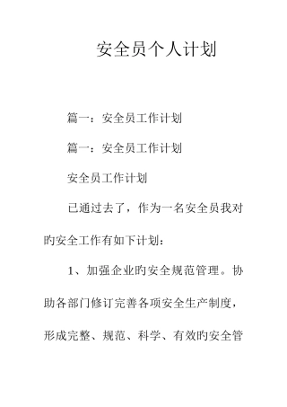 2025年安全员个人计划