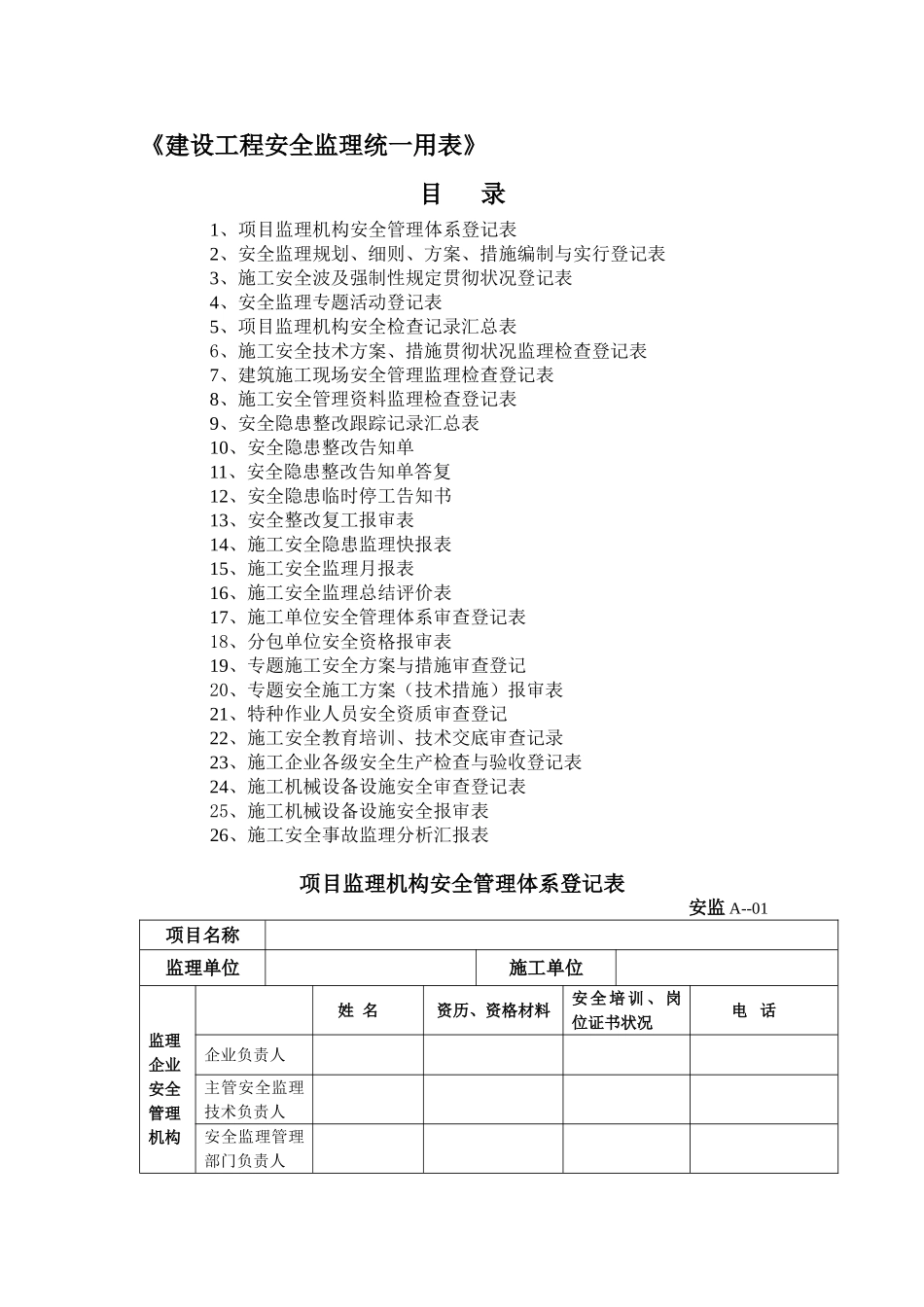 2025年建设工程安全监理全套常用表格_第1页