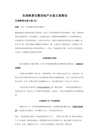 2025年东润枫景完整房地产全套文案策划