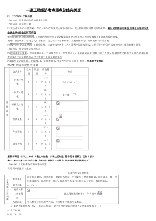 2025年一建工程经济考点重点总结完美版