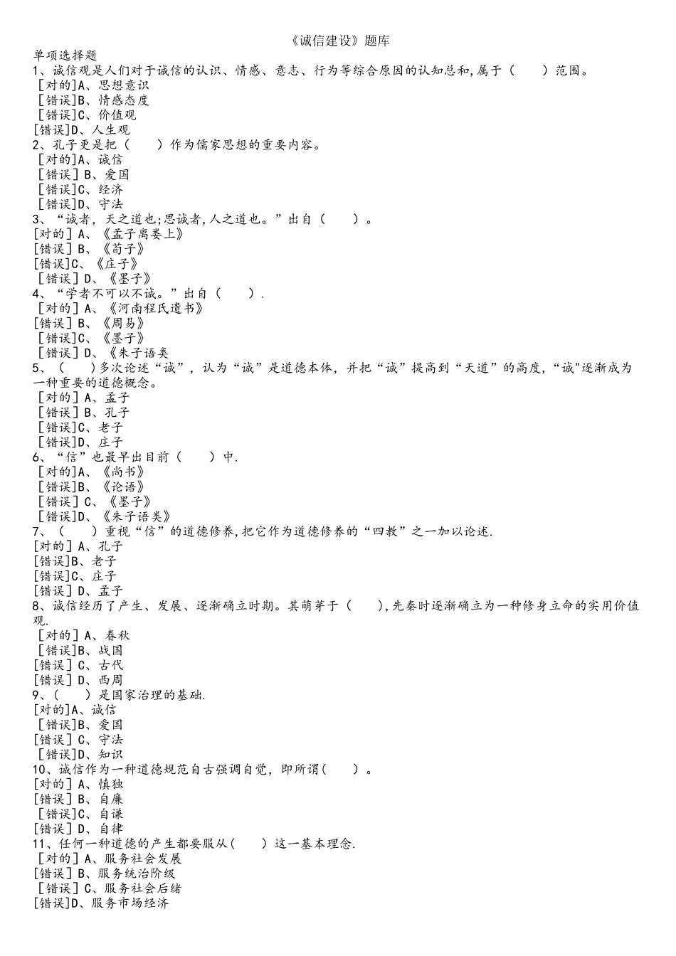 2025年诚信建设题库保过_第1页