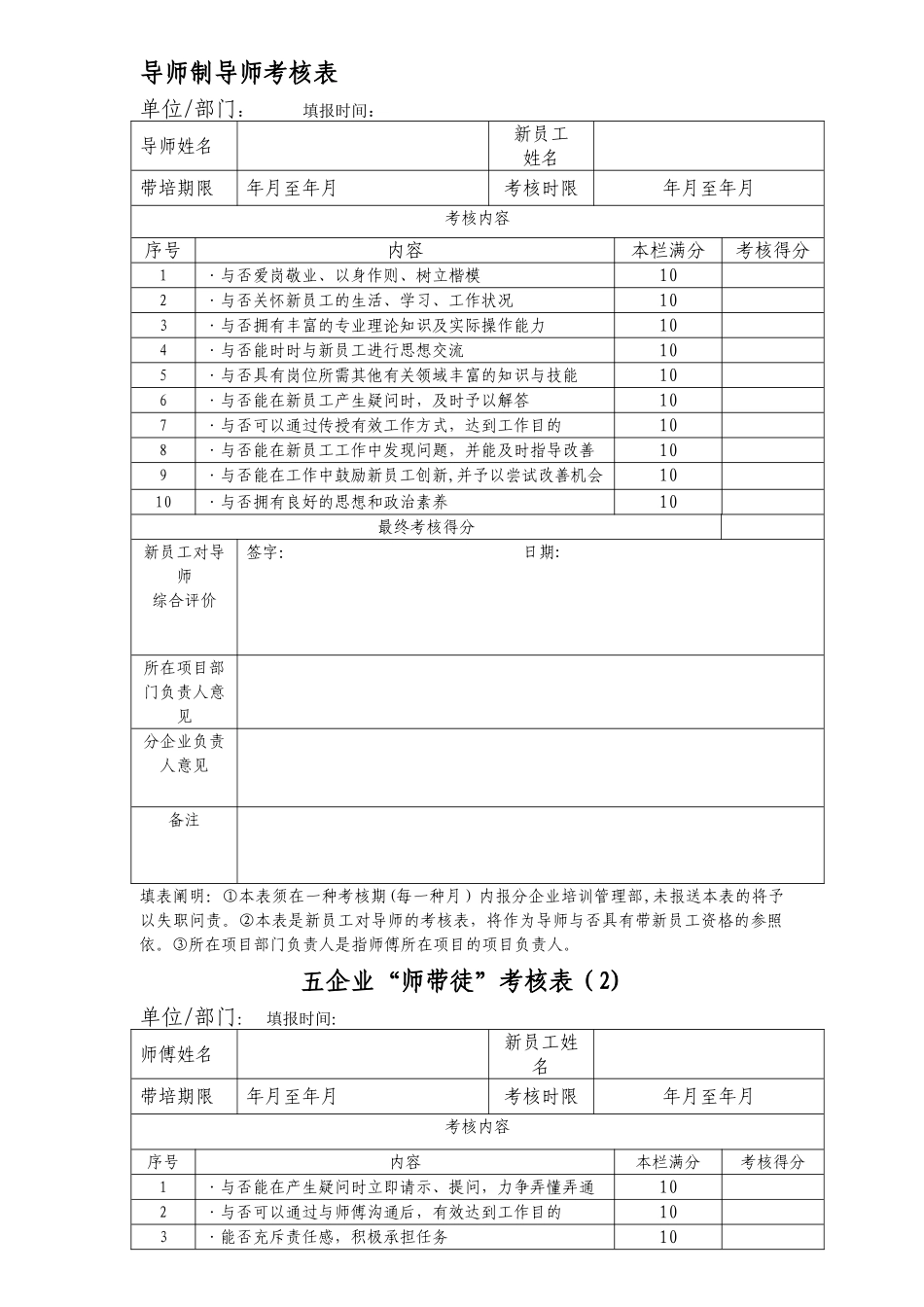 2025年导师制导师考核表_第1页