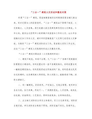 2025年三合一建筑火灾形成和整治对策