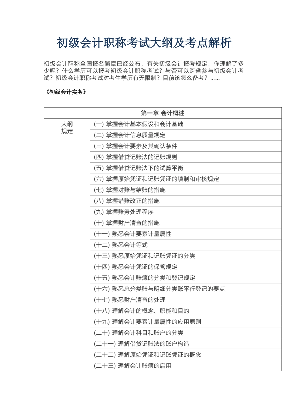 2025年初级会计职称考试大纲及考点解析_第1页