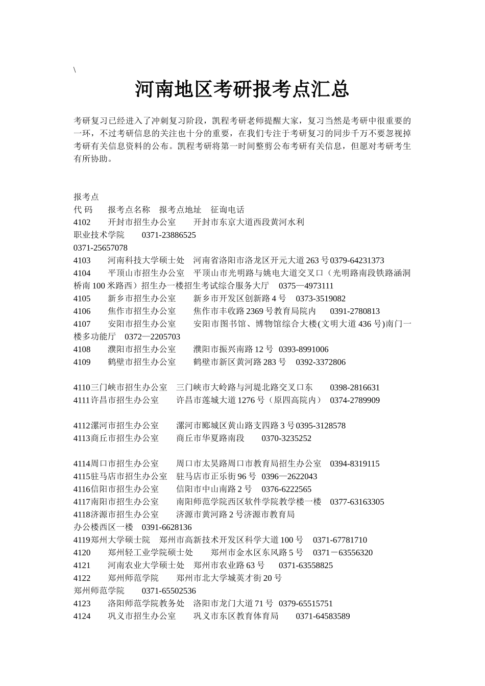 2025年河南地区考研报考点汇总_第1页