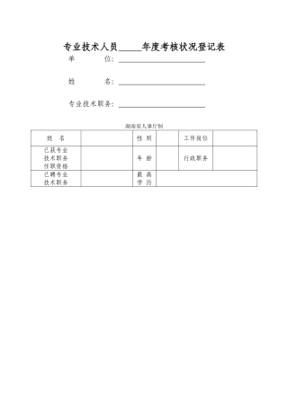 2025年湖南省专业技术人员考核登记表年度