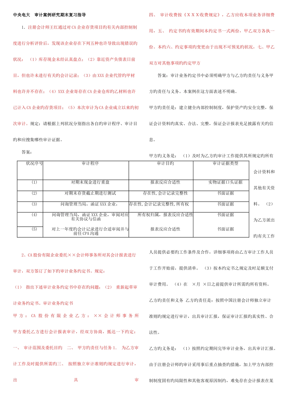 2025年中央电大审计案例分析参考答案新版_第1页