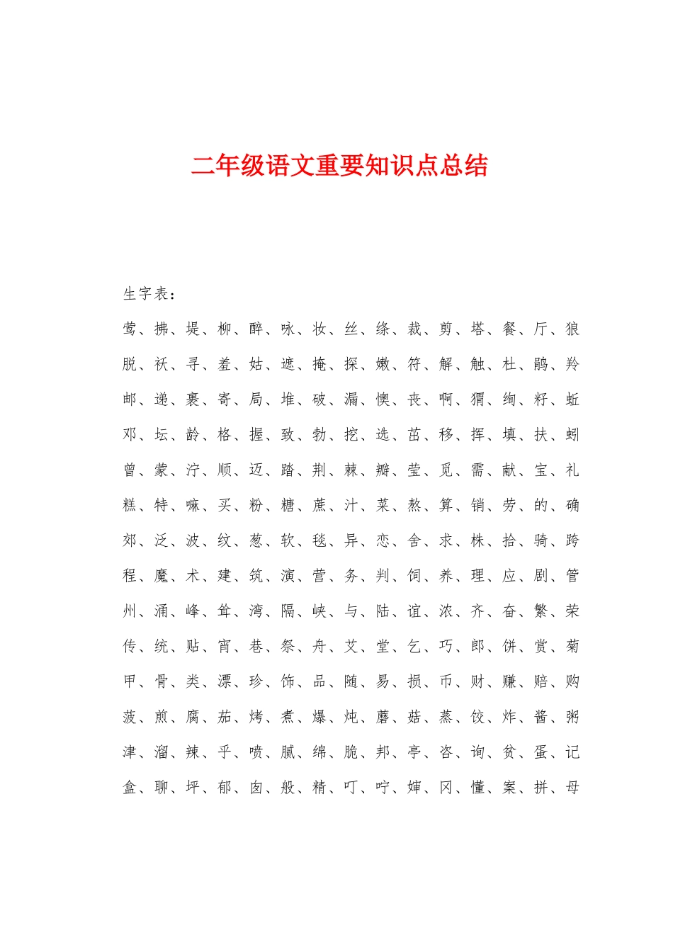 2025年二年级语文重要知识点总结_第1页