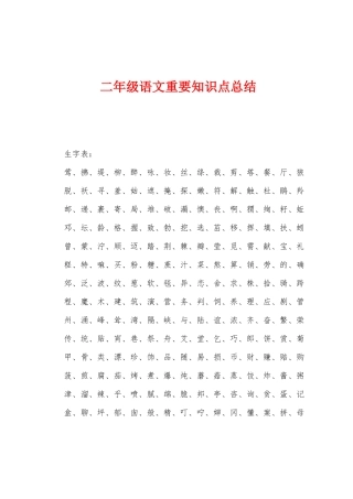 2025年二年级语文重要知识点总结