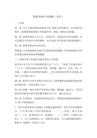 2025年班级考核计分办法试行