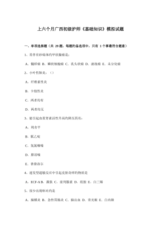 2025年上半年广西初级护师基础知识模拟试题