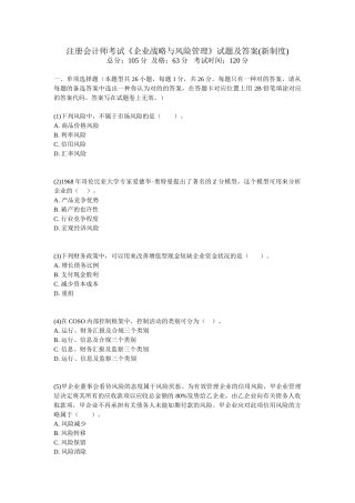 2025年注册会计师考试公司战略与风险管理试题及答案新制度