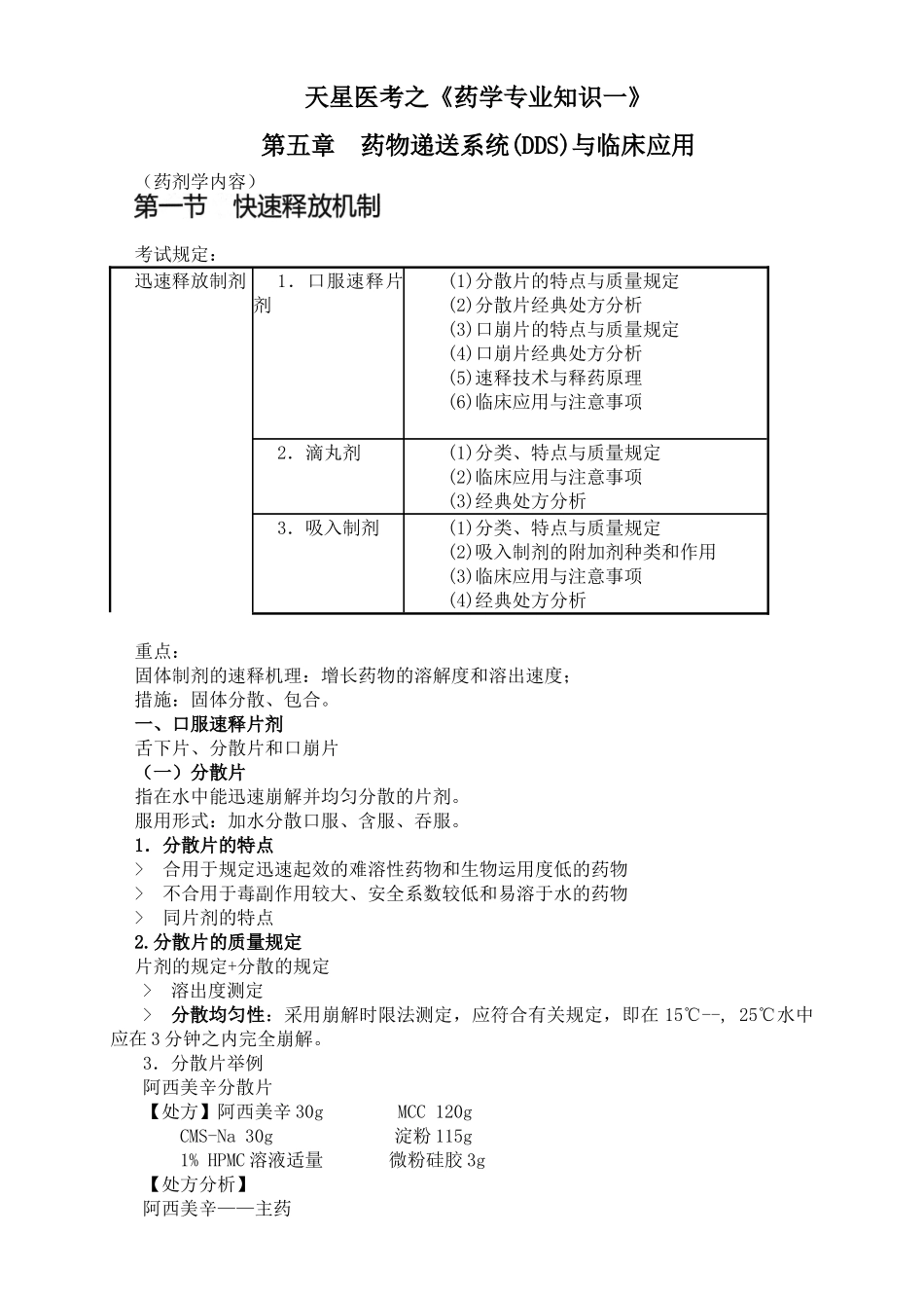 2025年执业药师药学一第五章药物递送系统DDS与临床应用_第1页