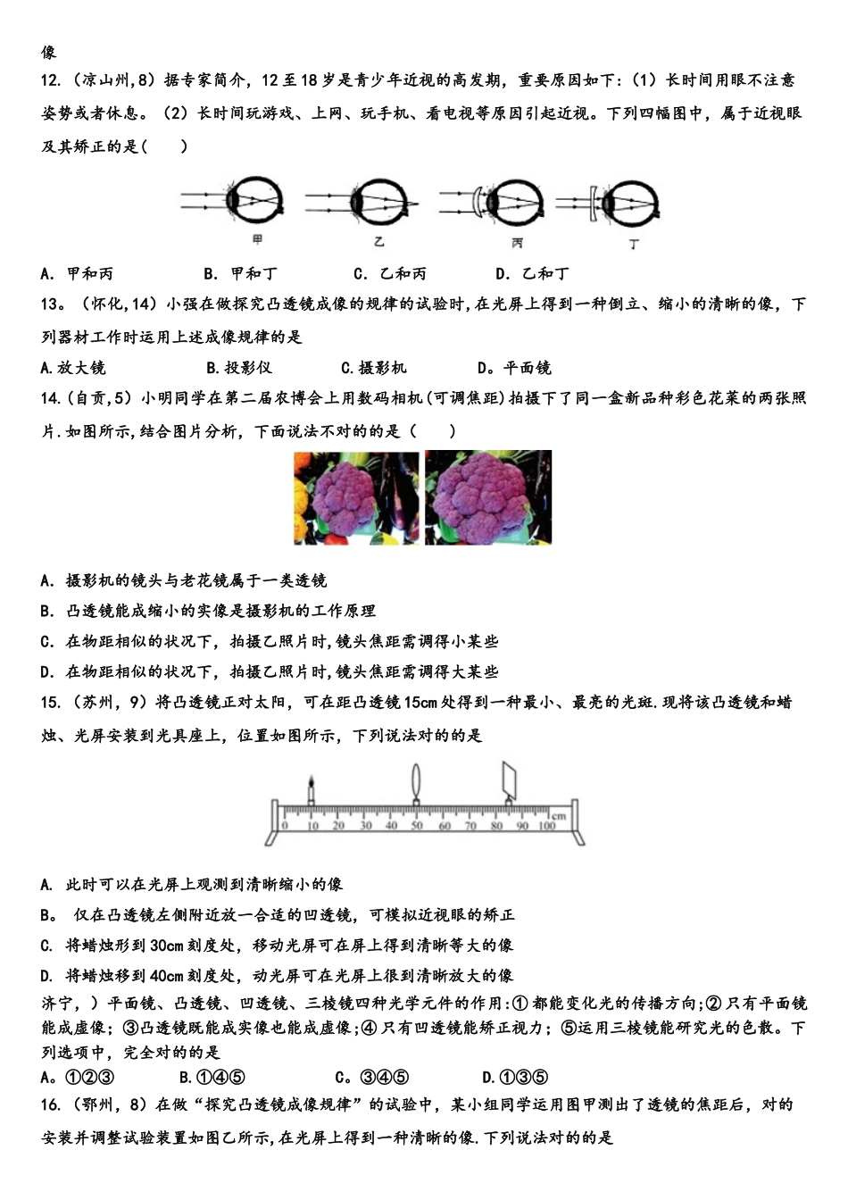 2025年中考物理真题集锦专题34透镜及其应用_第3页
