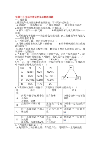 2025年中考化学第一轮复习考点专题练习